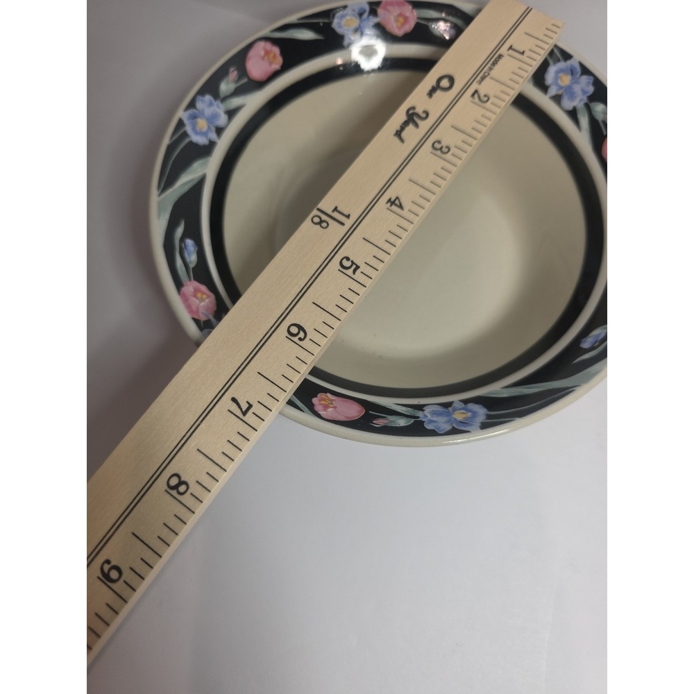2 Tienshan Stoneware Madrid Cereal Soup Bowl 6.5" Replacements Pink Tulips Iris - Picture 2 of 3